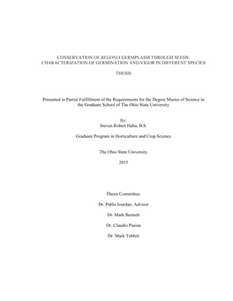 Conservation of Begonia Germplasm Through Seeds: Characterization of Germination and Vigor in Different Species