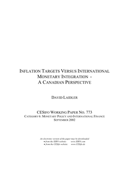 Inflation Targets Versus International Monetary Integration - a Canadian Perspective