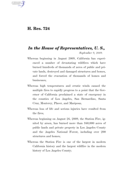 H. Res. 724 in the House of Representatives, U