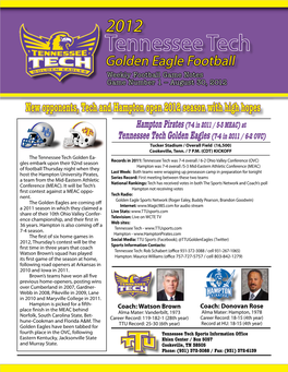 Tennessee Tech Golden Eagle Football Weekly Football Game Notes Game Number 1 -- August 30, 2012