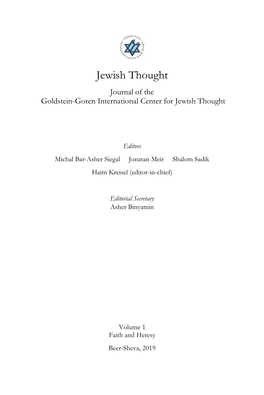 Jewish Thought Journal of the Goldstein-Goren International Center for Jewish Thought