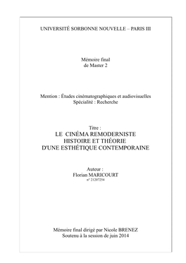 Le Cinéma Remoderniste Histoire Et Théorie D'une Esthétique Contemporaine