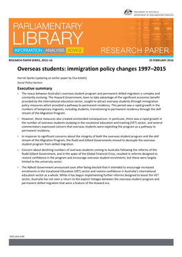 Overseas Students: Immigration Policy Changes 1997–2015