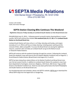 SEPTA Station Cleaning Blitz Continues This Weekend