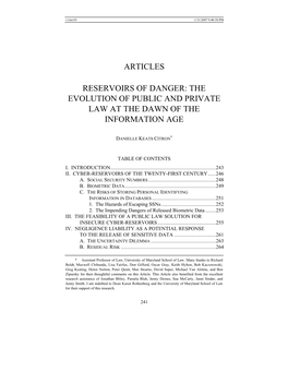 Articles Reservoirs of Danger: the Evolution of Public and Private Law