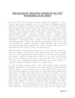 The Killing of “Wild Bill” Hickok on the 135Th Anniversary of His Death