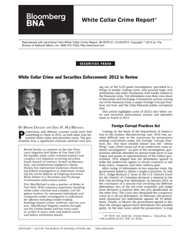 White Collar Crime and Securities Enforcement: 2012 in Review