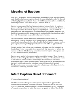 Meaning of Baptism Infant Baptism Belief Statement