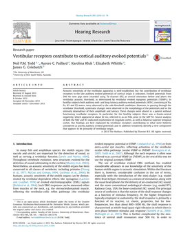 Vestibular Receptors Contribute to Cortical Auditory Evoked Potentialsq