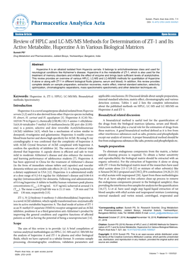 Review of HPLC and LC-MS/MS Methods for Determination of ZT-1 and Its Active Metabolite, Huperzine a in Various Biological Matri