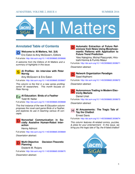 Annotated Table of Contents Automatic Extraction of Future Ref- D Erences from News Using Morphose- O Welcome to AI Matters, Vol