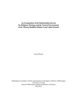 An Examination of the Relationship Between the Religious Heritage and the Natural Environment of the Tibetan Buddhist Hidden Land Called Pemakö