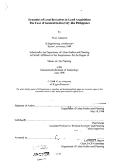 704 21M,.,4 Dynamics of Local Initiatives in Land Acquisition: the Case of General Santos City, the Philippines