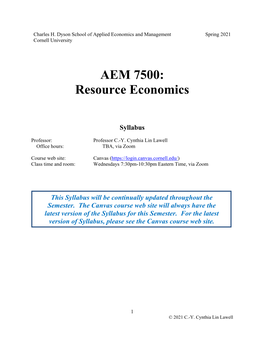 AEM 7500: Resource Economics