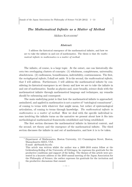 The Mathematical Infinite As a Matter of Method