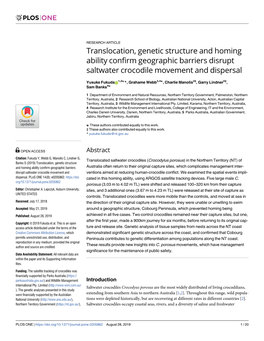 Translocation, Genetic Structure and Homing Ability Confirm Geographic Barriers Disrupt Saltwater Crocodile Movement and Dispersal