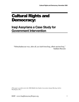 Cultural Rights and Democracy, November 2006