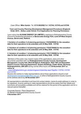 Case Officer Mike Hankin Tel 0115 9932582 Ref: V/3744; V/3745 and V/3746