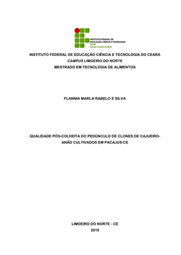 Qualidade Pós Colheita Do Pedúnculo De Clones De Cajueiro-Anão Cultivados Em Pacajus Ceará