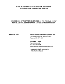 Submissions of the Prothonotaries of the Federal Court to the Judicial Compensation and Benefits Commission