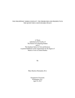 The Philippines' Moro Conflict: the Problems and Prospects In