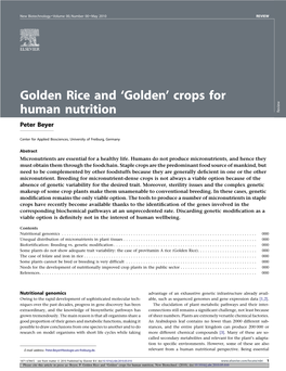 Golden Rice and Â€˜Goldenâ€™ Crops for Human Nutrition