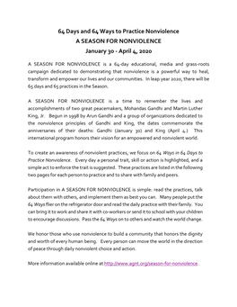 SEASON for NONVIOLENCE January 30 - April 4, 2020