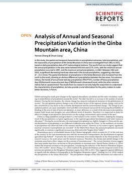 Analysis of Annual and Seasonal Precipitation Variation in the Qinba Mountain Area, China Yannan Zhang & Chuan Liang*