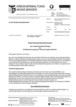 Kreisverwaltung Mainz-Bingen, Postfach 13 55, 55206 Ingelheim Am Rhein Abteilung: Büro Für Wirtschaftsförderung Und Kreisentwicklung