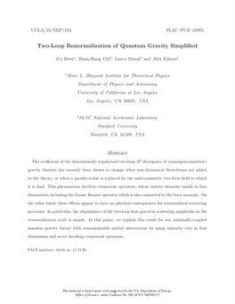 Two-Loop Renormalization of Quantum Gravity Simplified