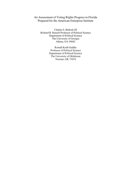 An Assessment of Voting Rights Progress in Florida Prepared for the American Enterprise Institute