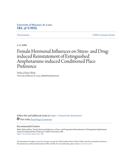 And Drug-Induced Reinstatement of Extinguished Amphetamine- Induced Conditioned Place Preference