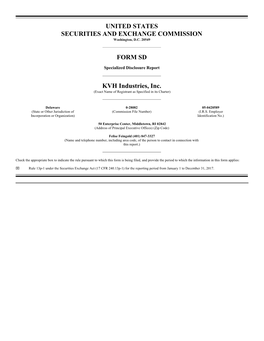 UNITED STATES SECURITIES and EXCHANGE COMMISSION FORM SD KVH Industries, Inc