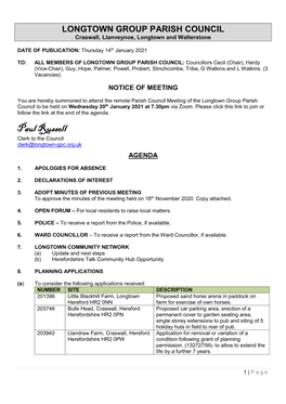 LONGTOWN GROUP PARISH COUNCIL Craswall, Llanveynoe, Longtown and Walterstone