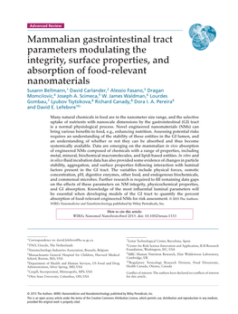 Mammalian Gastrointestinal Tract Parameters Modulating the Integrity, Surface Properties, and Absorption of Food-Relevant Nanoma