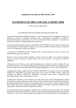 Statement on the Case Mac Carthy Mór