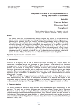 Dispute Resolution in the Implementation of Mining Exploration in Sumbawa