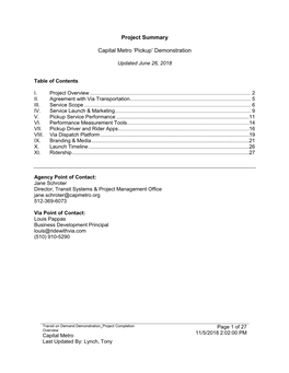 Project Summary Capital Metro 'Pickup' Demonstration