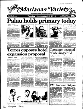 Palau Holds Primary Today by Nick Legaspi Ministration Sandra Sumang with the Associated Press Pierantozzi, Sens