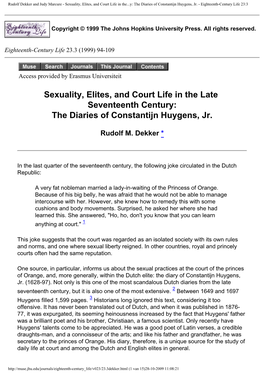 Rudolf Dekker and Judy Marcure - Sexuality, Elites, and Court Life in The...Y: the Diaries of Constantijn Huygens, Jr