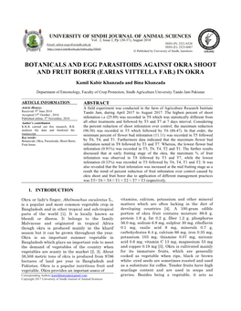 Ls and Egg Parasitoids Against Okra Shoo Uit Borer (Earias Vittella Fab.)