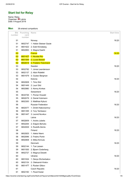 Start List for Relay