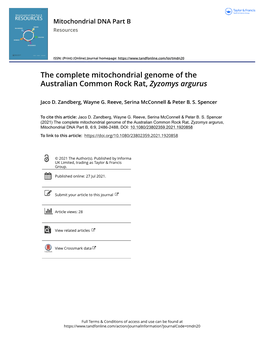 The Complete Mitochondrial Genome of the Australian Common Rock Rat, Zyzomys Argurus