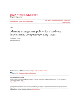 Memory Management Policies for a Hardware Implemented Computer Operating System William A