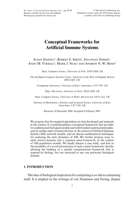 Conceptual Frameworks for Artificial Immune Systems