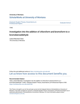 Investigation Into the Addition of Chloroform and Bromoform to O- Bromobenzaldehyde