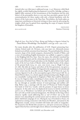 Hugh De Lacy, First Earl of Ulster: Rising and Falling in Angevin Ireland, by Daniel Brown (Woodbridge: the Boydell P., 2016; Pp