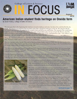 August 2016 American Indian Student Fi Nds Heritage on Oneida Farm by Sarah Vickery, College of Letters & Science