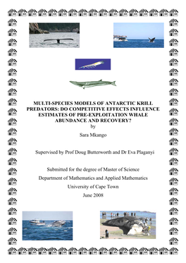 MULTI-SPECIES MODELS of ANTARCTIC KRILL PREDATORS: DO COMPETITIVE EFFECTS INFLUENCE ESTIMATES of PRE-EXPLOITATION WHALE ABUNDANCE and RECOVERY? by Sara Mkango