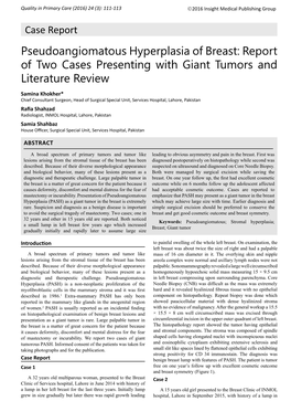 Pseudoangiomatous Hyperplasia of Breast: Report of Two Cases